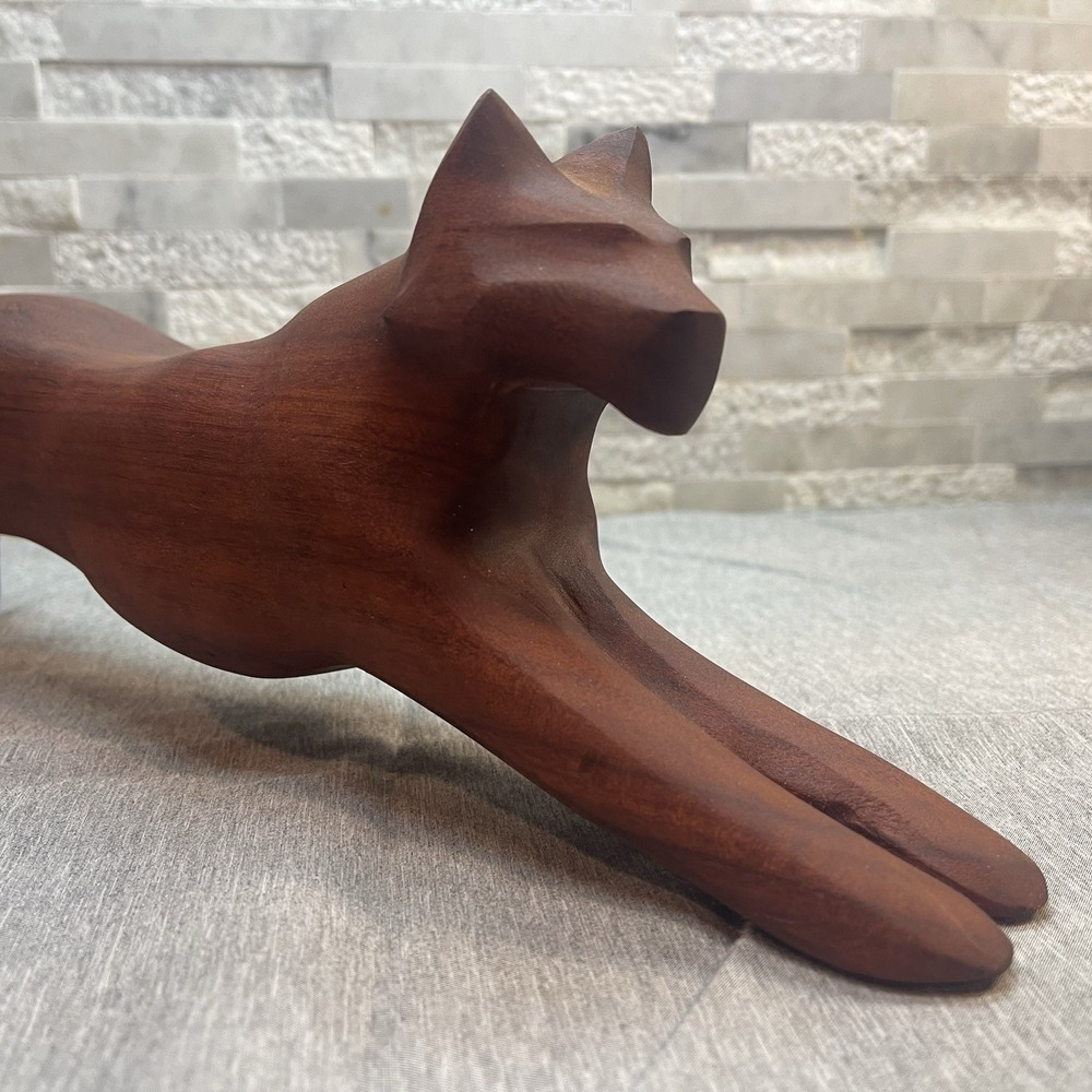 Vtg MCM Hand Carved‎ Wood Cat Panther Stalking Figurine 16" Modernist Sculpture